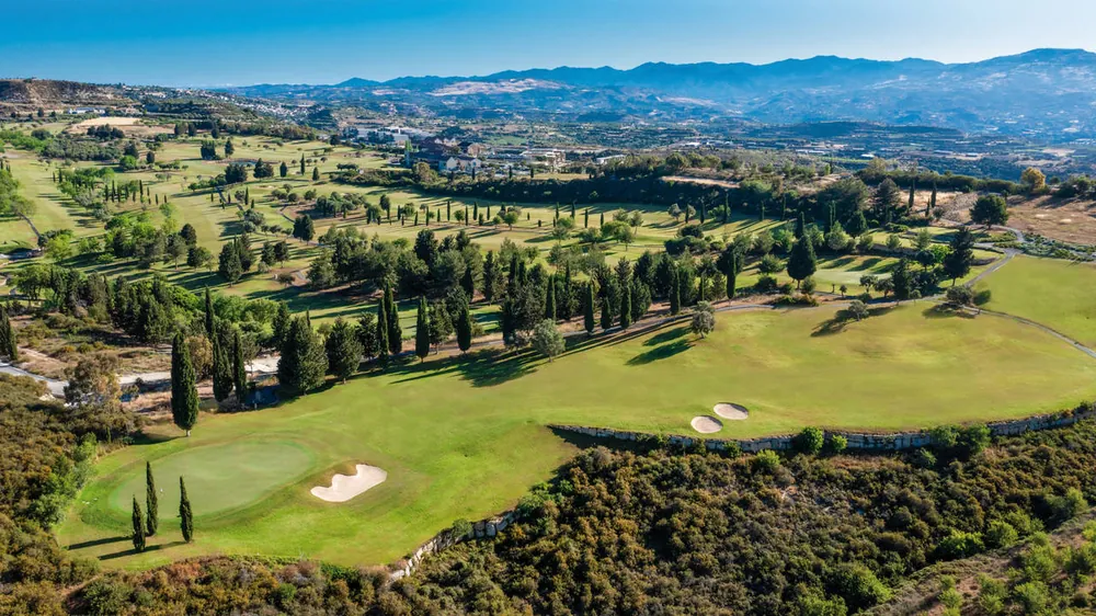 Aerial view of the hillside fairways at Minthis, near Paphos, Cyprus